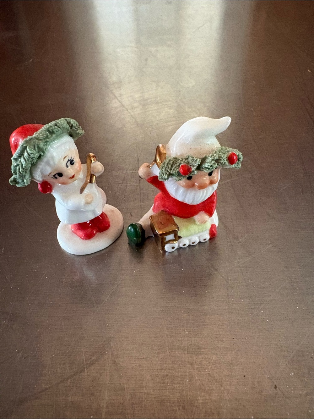 Vintage Napcoware Christmas Elf and Pixie miniature Bone China figurines.